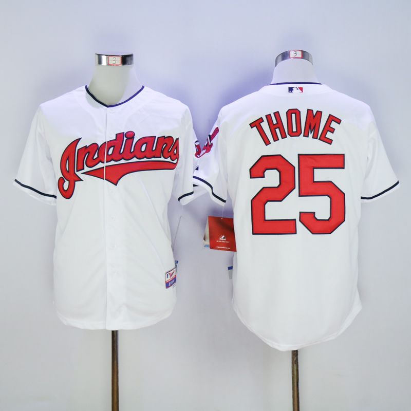 Men Cleveland Indians 25 Thome White MLB Jerseys